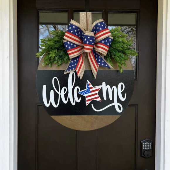 Welcome Patriotic Flag Front Door Hanging Sign Fourth of July Decor Wreath Gift - Picture 3 of 7